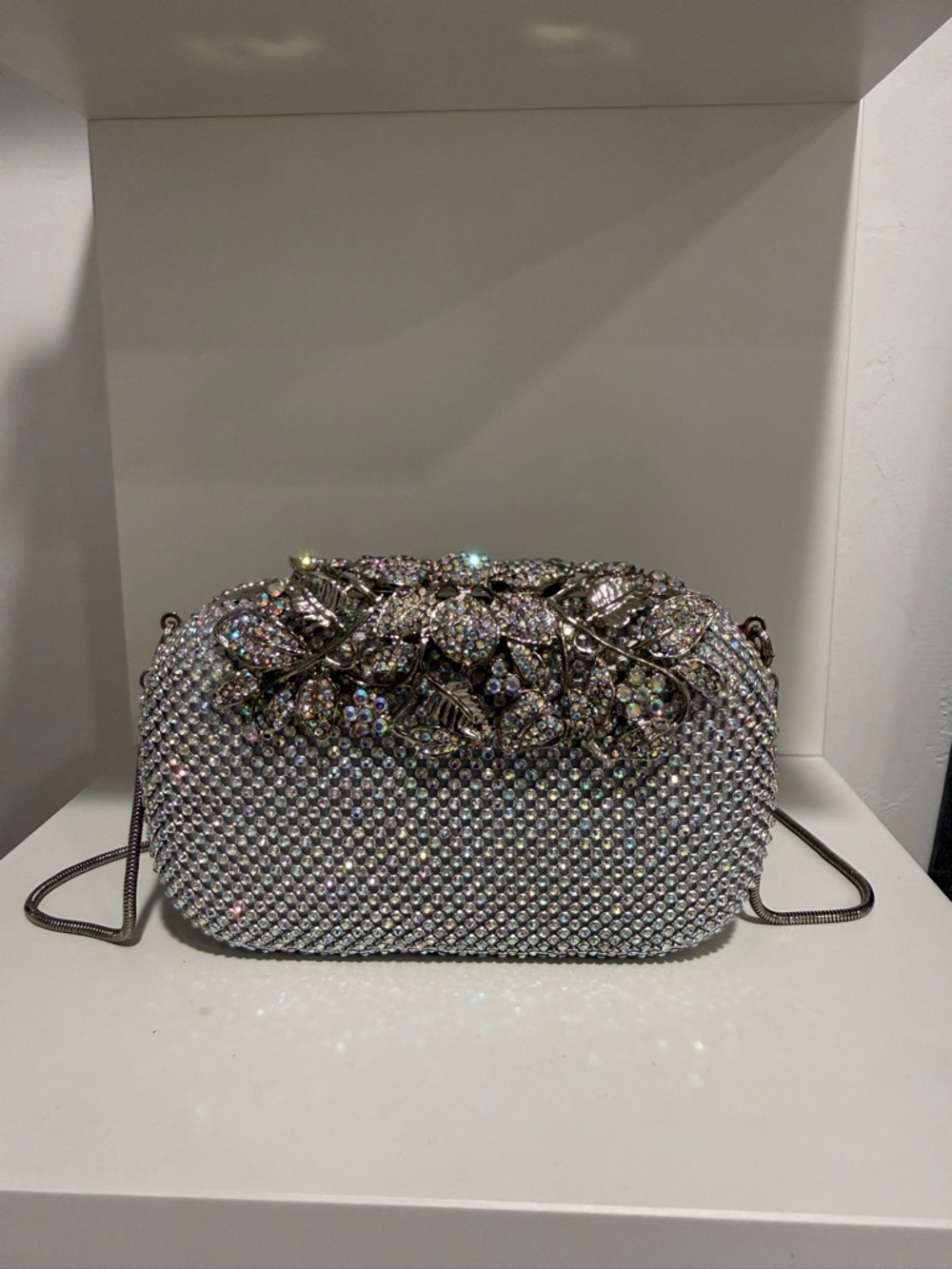 Silver Crystal Embellished Evening Clutch